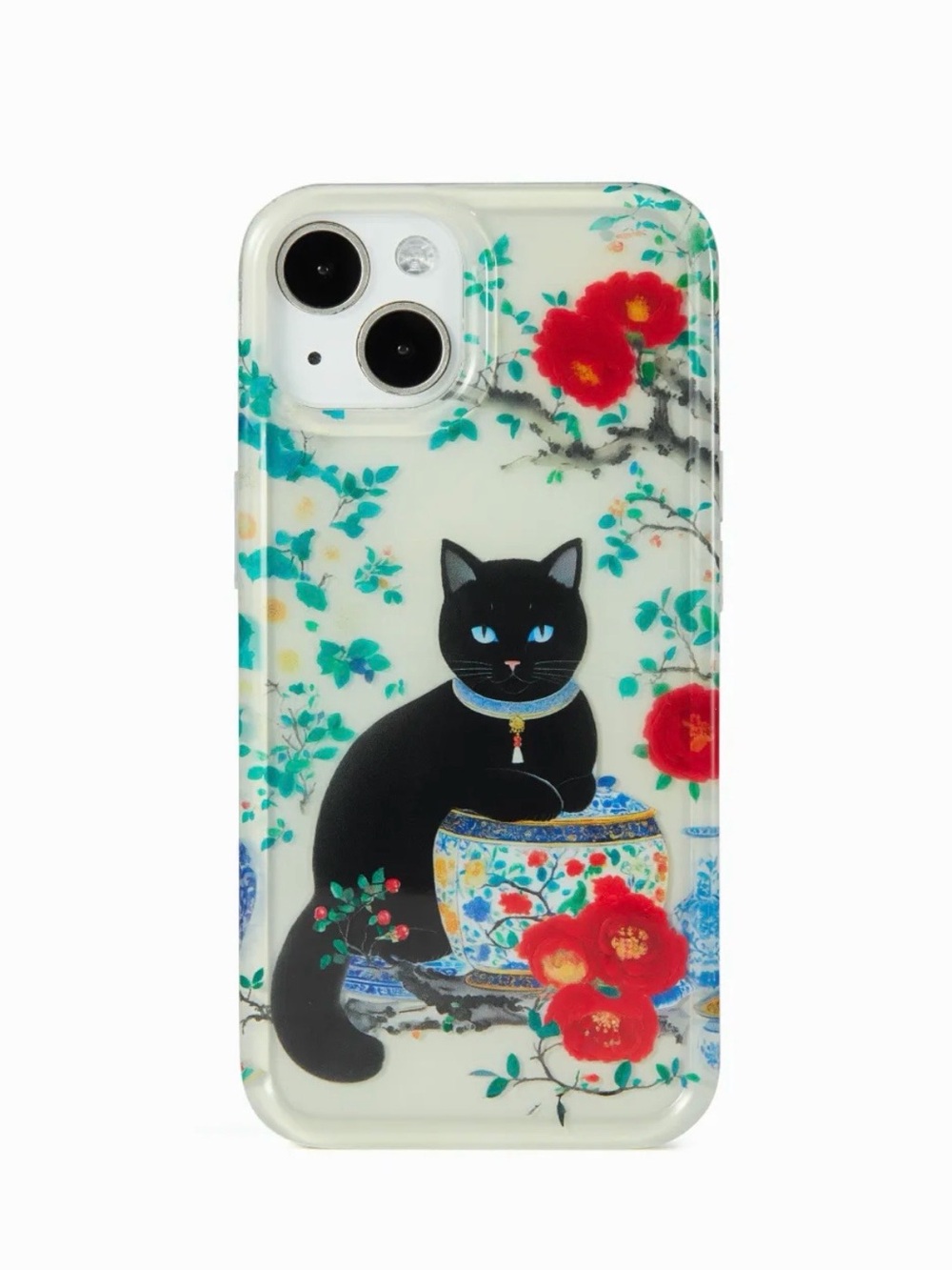 IPHONE 16 - Cider Black Cat Floral Phone Case — White, Black, Red & Teal